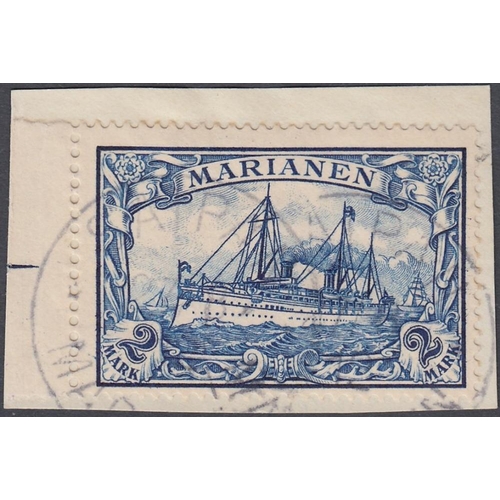 397 - STAMPS : MARIANA ISLANDS, 1901 2 Mark blue, superb fine used on piece with two 'SAIPAN' datestamps, ... 