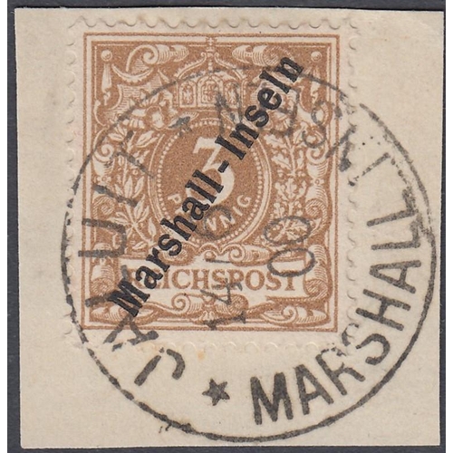 399 - STAMPS : MARSHALL ISLANDS, 1899-1900 3pf. yellow-brown, fine used on piece with 'JALUIT' handstamp, ... 