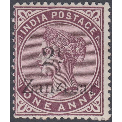 499 - STAMPS ZANZIBAR 1895 2 1/2 on 1a Plum, lightly mounted mint, with 1973 RPS Cert SG 23 Cat £180