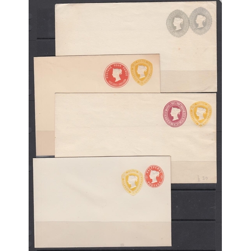 81 - POSTAL STATIONERY selection of 14 different QV unused double compound stationery dies, including sca... 