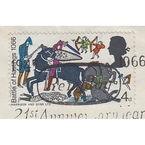 182 - GREAT BRITAIN STAMPS : 1966 Battle of Hastings, 4d with olive-green omitted, on plane FDC, SG 705pb.... 