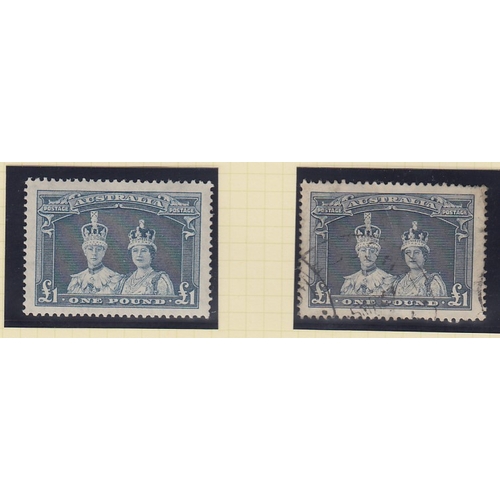 249 - STAMPS AUSTRALIA 1938 George VI £1 bluish slate, fine lightly M/M, SG 178a, Cat £75. Also a used exa... 