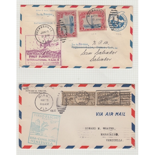 57 - STAMPS AIRMAIL : USA, five first flight covers on album pages, four from 1930s, the other is 1954. A... 