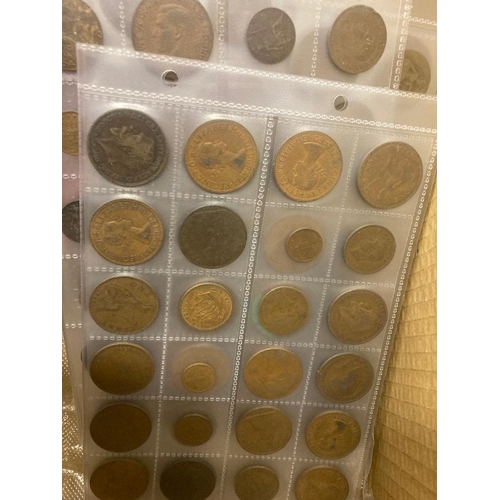 37 - COINS : Accumulation of old coins including old pennies, mixed foreign coins, small amount of silver... 