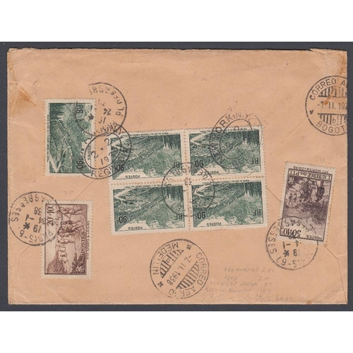 138 - STAMPS POSTAL HISTORY 1938 airmail cover from France to Columbia, fascinating cover with the 50fr Ba... 