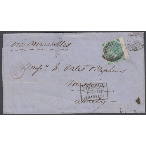 177 - GREAT BRITAIN POSTAL HISTORY : 1864 1/- Green lettered (HH) plate 1 on wrapper from London to Messin... 