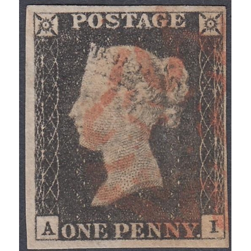 178 - STAMPS PENNY BLACK Plate 2 lettered (AI) fine used four margin example SG 3, Grey Black