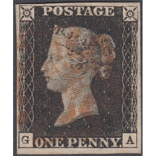 179 - STAMPS PENNY BLACK : Plate 6 four large margins, vert guideline NE square, orange red MX