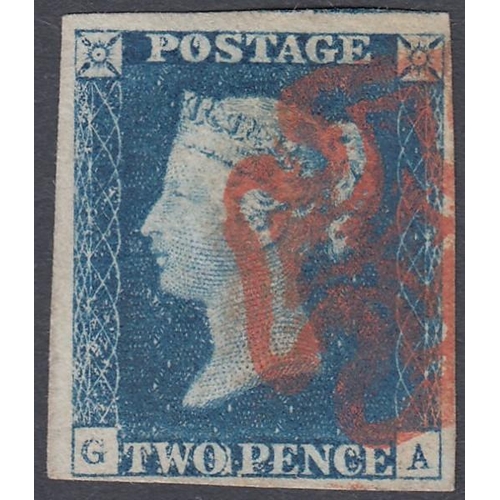 180 - STAMPS TWO PENNY BLUE : Plate 1 lettered GA Deep Blue cancelled by Red Orange MX, Re-entry, fine fou... 