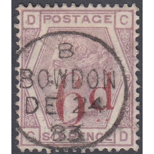 195 - GREAT BRITAIN STAMPS 1883 6d on 6d Lilac, very fine used cancelled by Bowdon CDS SG 162