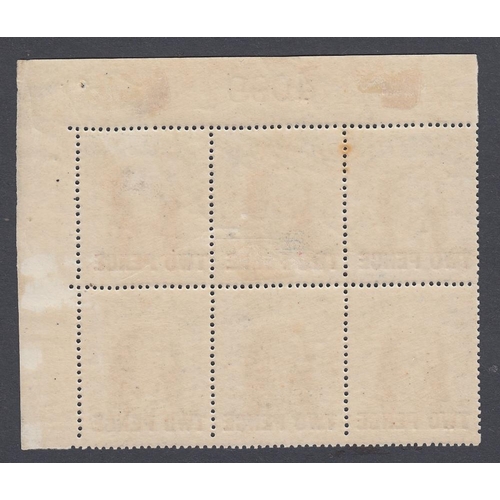 351 - STAMPS COOK ISLANDS 1931 2d on 1 1/2d Black and Blue, corner marginal block of six with  sheet numbe... 