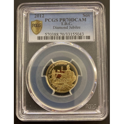 99 - GOLD COIN 2012 Diamond Jubilee Britannia design Full Sovereign PCGS Slabbed