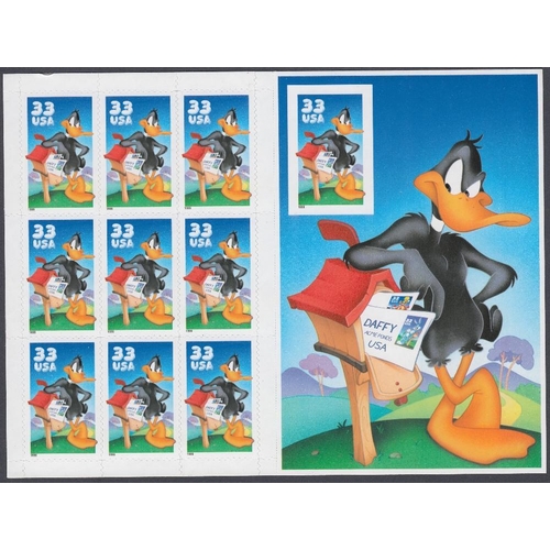 505 - USA STAMPS , 1998 Sylvester & Tweetie Pie miniature of ten, perf & imperf. Also 1990 Daffy Duck mini... 