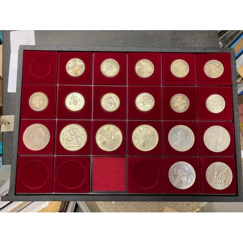 83 - COINS : Collectors cabinet of Silver Copper and Nickle coins, QV half crowns and shillings, GV flori... 