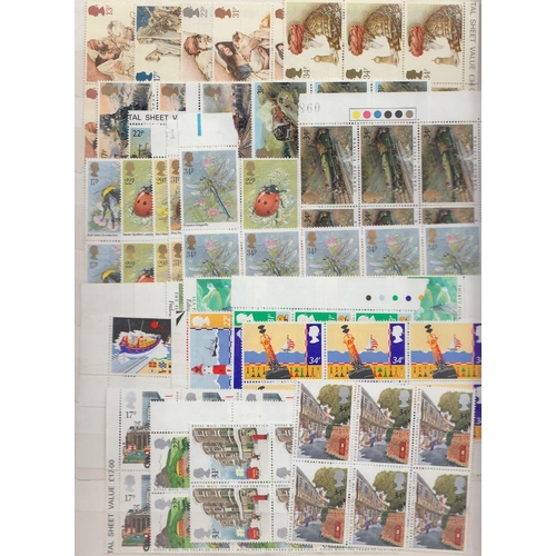 163 - GREAT BRITAIN STAMPS : Stock book of mainly mint issues a few 1960's commems bet mainly 1970-88 mint... 