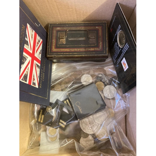 85 - COINS : Small box with an accumulation of coins including 1995 GB proof year pack, couple of 50p's £... 