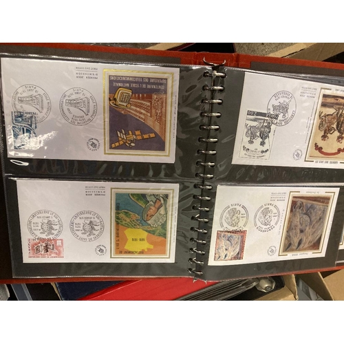 134 - STAMPS : Box of various albums of first day covers and commemorative covers, including French small ... 