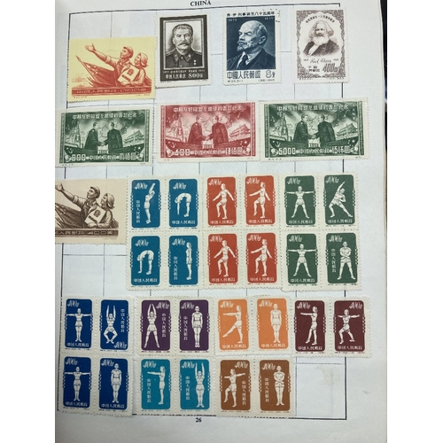 20 - STAMPS WORLD, box with seven albums and a folder. Mint and used with some useful items incl China 19... 