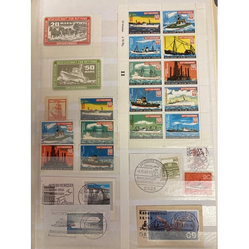 19 - STAMPS WORLD, box with five albums and a large stockbook incl. a collection of ships & boats with ma... 