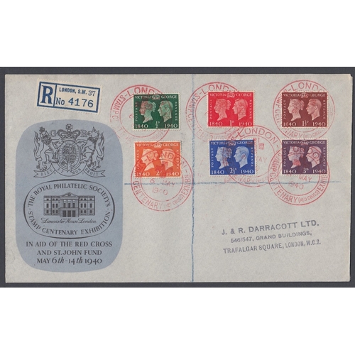 226 - STAMPS FIRST DAY COVERS 1940 Centenary set on RPS Red Cross cover cancelled by Red special Red Cross... 