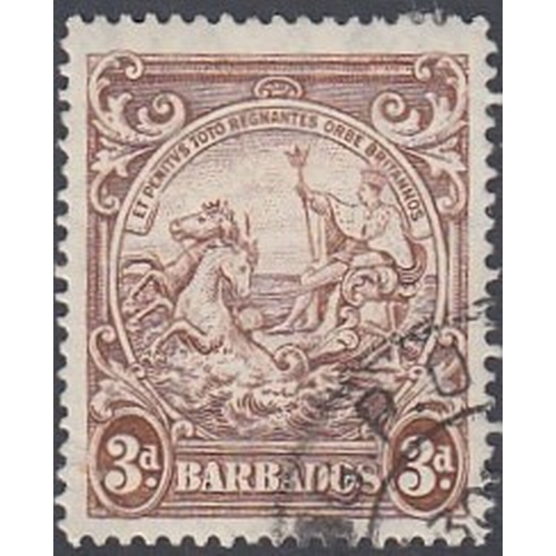 321 - STAMPS BARBADOS 1938-47 3d brown fine used, perf 14, variety ''line over Horses head'' variety, SG 2... 