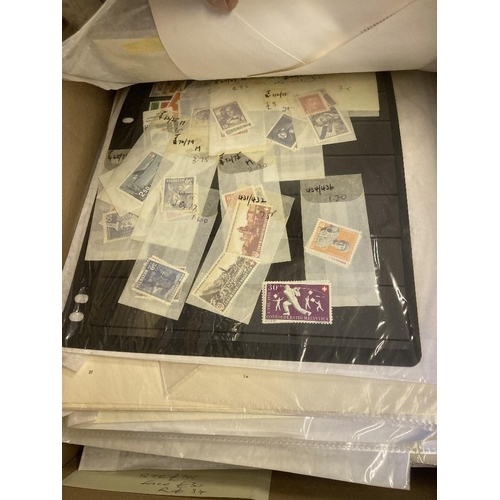 8 - STAMPS Mixed box of album pages and old auction lots, plus some GB Presentation Packs, China on page... 