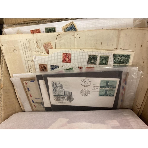 9 - STAMPS Mixed box of album pages, old auction lots, singles etc, better stamps noted including USA Wa... 