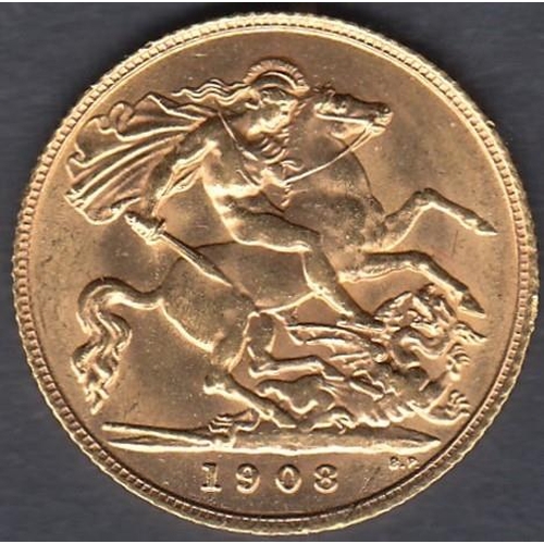 149 - COINS : 1908 Edward VII Gold Half Sovereign fine condition