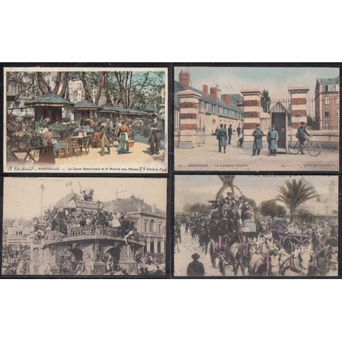 226 - POSTCARDS Album of postcards showing life in France in the 1920's period & includes parades &  proce... 