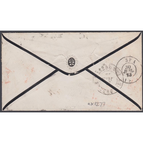 257 - STAMPS POSTAL HISTORY 1871 mourning envelope from London to Spa Belgium L2 late fee added, sent 29th... 