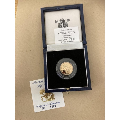 153 - COINS :992 Gold Proof Half Sovereign in special display box with cert 1343,