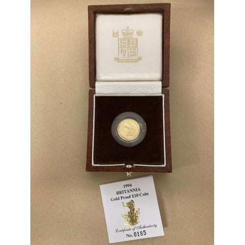 172 - COINS : 1994 £10 Gold Proof coin 3.412g, in special box with cert  0185