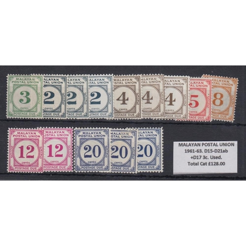 487 - STAMPS Malayan Postal Union, 1961-63 Postage Due mint issues with values from 3c to 20c incl perf an... 