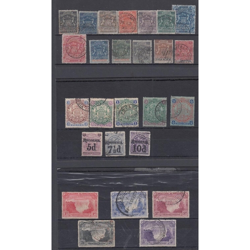 512 - STAMPS RHODESIA Three Stock cards of British South Africa Company used issues to £2