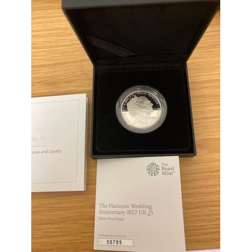 144 - COINS : 2017 £5 Silver Proof Coin for The Queens Platinum Wedding Anniversary