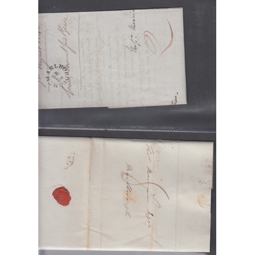 198 - STAMPS POSTAL HISTORY Album of pre-stamp and some post 1840 prepaid letters, spotted undated circles... 