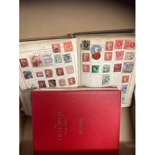 38 - WORLD, old-time Lincoln & Triumph stamp albums with many 100s of mostly used stamps. Some useful cla... 