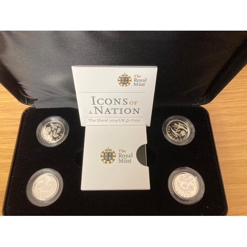 130 - COINS : 2014 Icons of the Nation Silver £1 Coin set of 4 in special box with certs