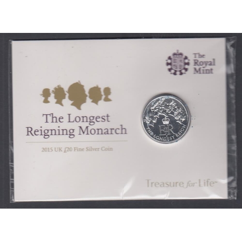 133 - COINS : 2015 £20 Silver coin celebrating the Longest Reigning Monarch