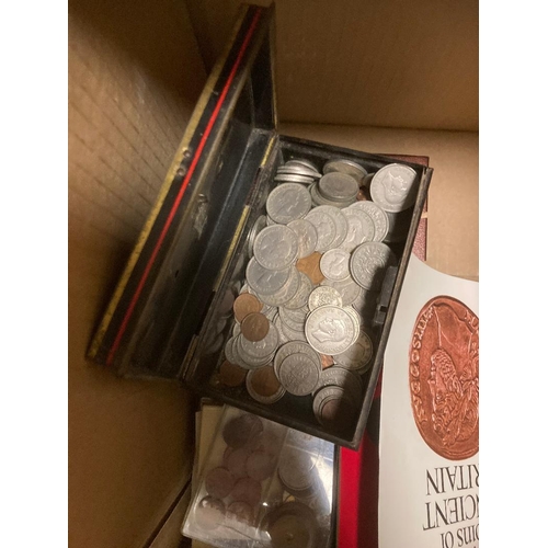 86 - COINS : mixed box of old coins, some silver spotted