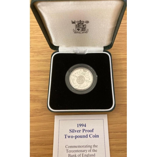 99 - COINS : 1994 £2 Silver Proof coin commemorating the Bank of England