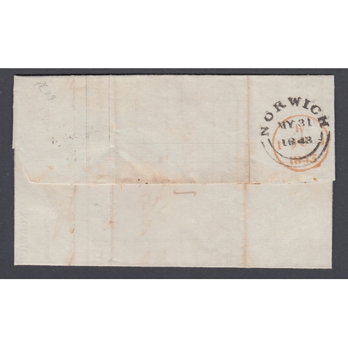 81 - Great Britain Stamps : 1843 wrapper from Norwich to Cheadle with Penny Red plate 29 tied to wrapper ... 