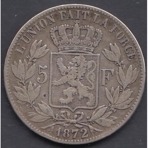 65 - 1872 Belgium 5f Leopald in Silver, good condition