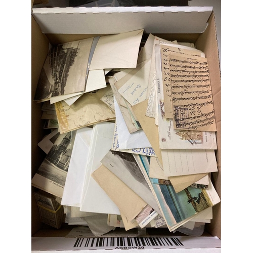 17 - World box with many 100's of postcards covers and airmails, cigarette cards etc (100's)