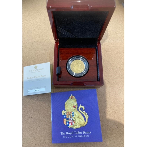 40 - Coins : 2022 1/4oz Tudor Beasts GOLD proof in display box with cert 0416