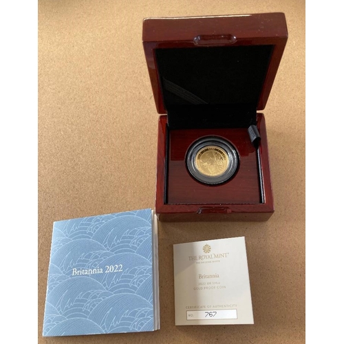 43 - Coins : 2022 1/4 oz Britannia GOLD proof in display box with cert 767