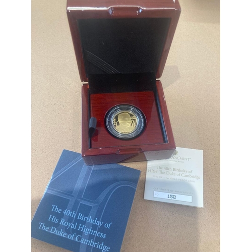 41 - Coins : 2022 40th Birthday of Duke of Cambridge 1/4 oz GOLD proof coin with cert 158