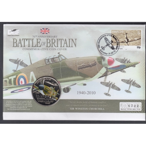 13 - Coins : 2010 Battle of Britain Coin cover with £5 Guernsey coloured Spitfire coin