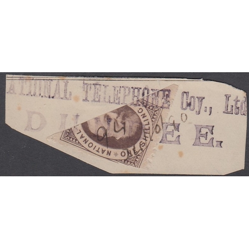 218 - STAMPS : National Telephone Co. stamps singles and a block of 12 on stock page, also a bisected used... 