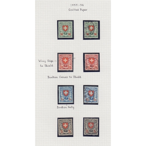 631 - STAMPS SWITZERLAND 1924-40 Shield definitive issue. A neatly presented study on six album pages, min... 